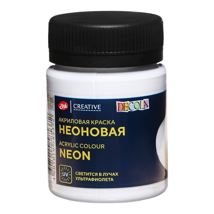 Краска акриловая Fluo 50 мл, ЗХК Decola, флуоресцентная белая, 4328104 Краска акриловая Fluo 50 мл, ЗХК Decola, флуоресцентная белая, 4328104
