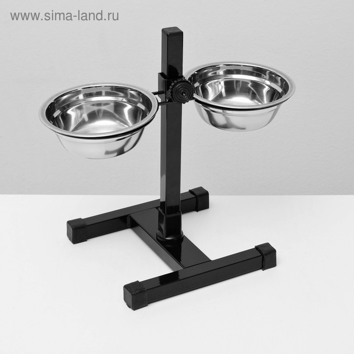 Подставка с мисками, 2 х 350 мл, высота 30 см, разборная, чёрная Подставка с мисками, 2 х 350 мл, высота 30 см, разборная, чёрная