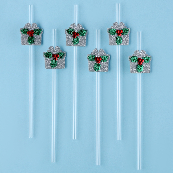 Новый год! Трубочка-подарок «Ягодка», серебро, набор 6 шт. Новый год! Трубочка-подарок «Ягодка», серебро, набор 6 шт.