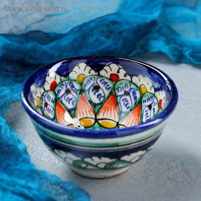 Пиала Риштанская керамика  Пиала Риштанская керамика "Цветы", 8,5 см, малая коньячная, микс