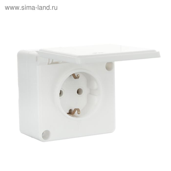 Розетка  Розетка "Элект" РА 16-005, 16 А, 250 В, одноместная, открытая, с з/к, с крышкой