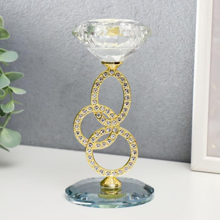 Подсвечник стекло на 1 свечу  Подсвечник стекло на 1 свечу "Сплетение колец" стразы золото 16,5х8х8 см