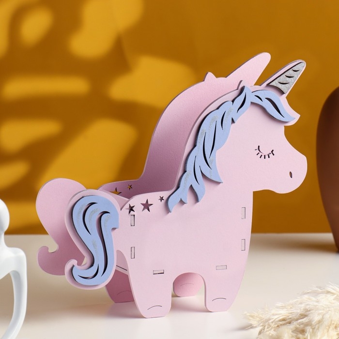 Кашпо деревянное 21.5×7×21 см уникальное  Кашпо деревянное 21.5×7×21 см уникальное "Единорог", розовый сиреневый