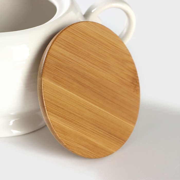 Сахарница фарфоровая на бамбуковой подставке BellaTenero, 500 мл, цвет белый Сахарница фарфоровая на бамбуковой подставке BellaTenero, 500 мл, цвет белый