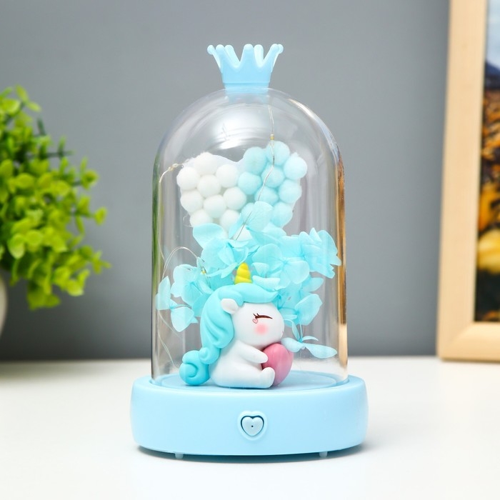 Ночник музыкальный колба Ночник музыкальный колба "Единорог" LED 3хААА голубой 9,5х9,5х16 см