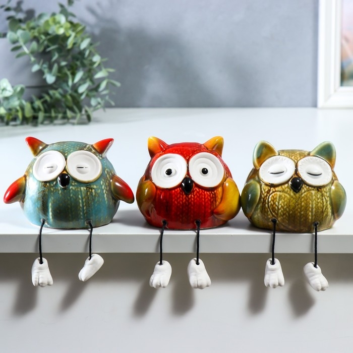 Сувенир керамика Сувенир керамика "Вязаные совята с длинными ножками" набор 3 шт 8х7,5х9,5 7,5х8х12 см