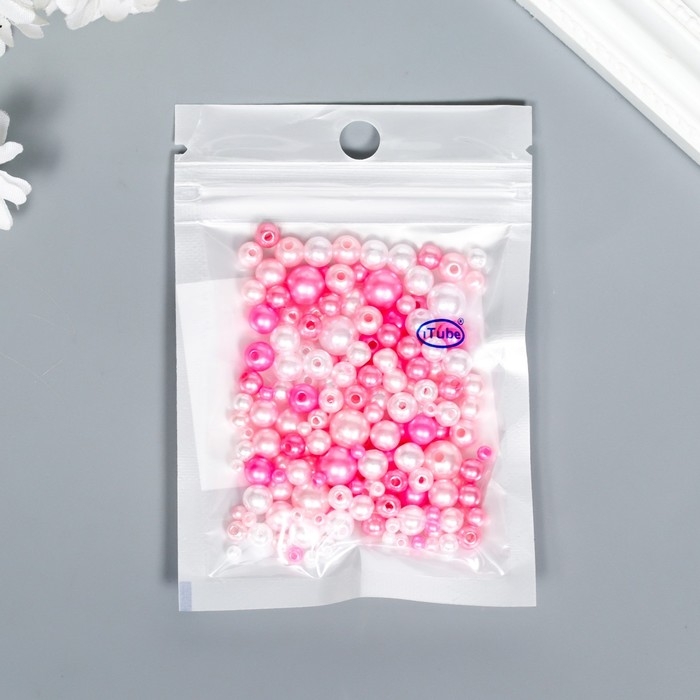 Бусины для творчества пластик Бусины для творчества пластик "Круглые. Ассорти розовое" d=3-8 мм, набор 10 гр