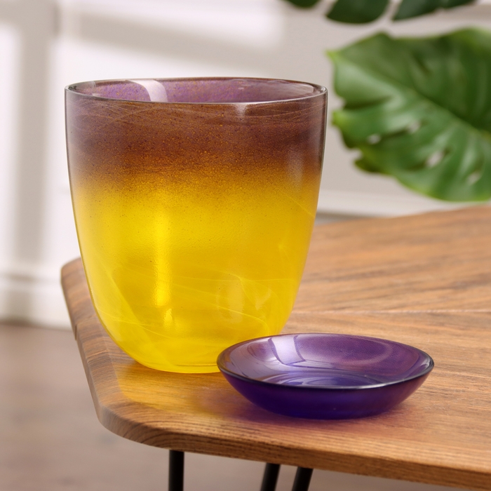 Горшок цветочный с поддоном №3  Горшок цветочный с поддоном №3 "Алеб" желто-фиолетовый, 1 л