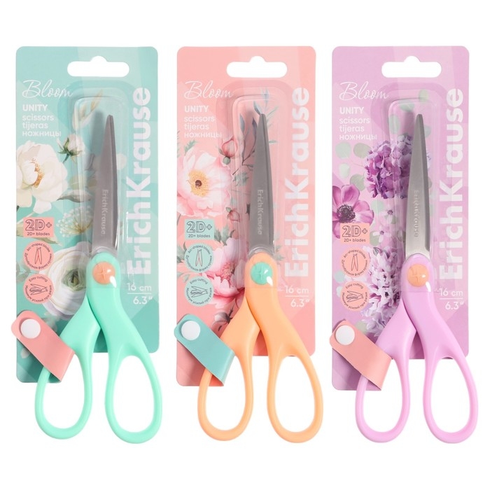 Ножницы ErichKrause Unity Pastel Bloom, 16 см, лезвия из нержавеющей стали, двойная заточка, ударопрочный пластик, блистер, МИКС Ножницы ErichKrause Unity Pastel Bloom, 16 см, лезвия из нержавеющей стали, двойная заточка, ударопрочный пластик, блистер, МИКС