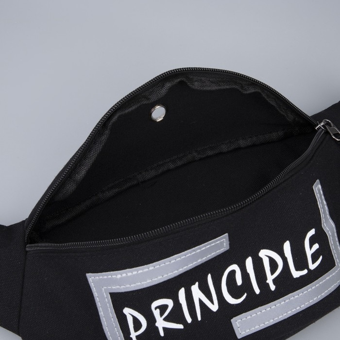 Сумка поясная, текстильная PRINCIPE, 35 х 12 х 5 см, светоотр. нашивки, отд на молнии, чёрная