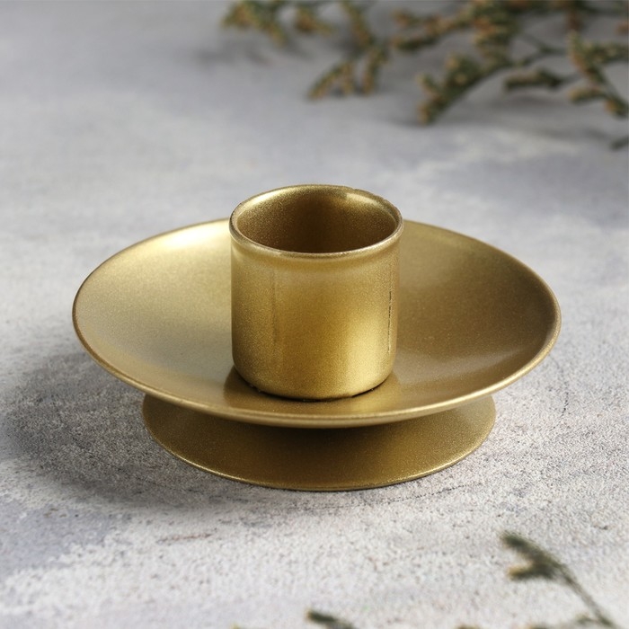 Подсвечник Подсвечник "Лотос 2H" металл на одну свечу, 7,5х2,5 см, золотой