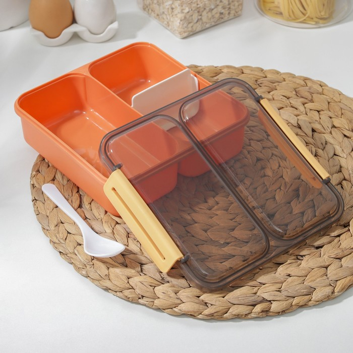 Ланч - бокс пластиковый Доляна &laquo;Классика&raquo;, 2 отделения, 18&times;18&times;6 см, цвет МИКС