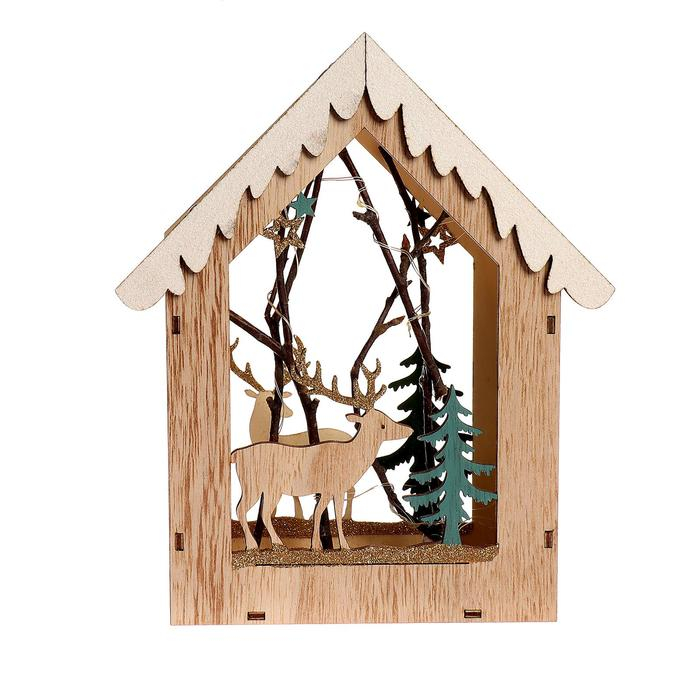 Новогодний декор с подсветкой «Домик с оленем» 18×5.5×22.5 см Новогодний декор с подсветкой «Домик с оленем» 18×5.5×22.5 см