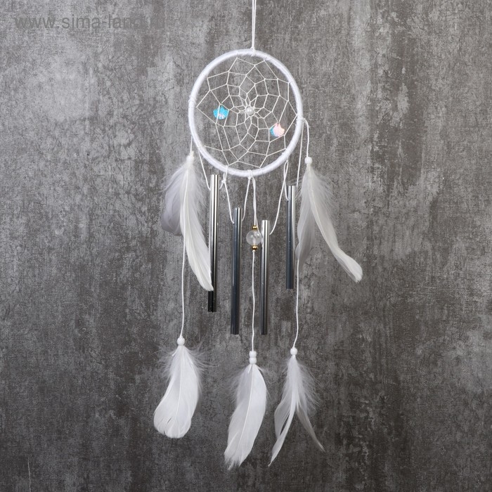 Ловец снов+музыка ветра 4 трубочки Ловец снов+музыка ветра 4 трубочки "Паутинка с звёздочками" d=13 см МИКС 47 см