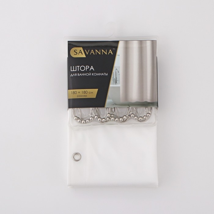 Штора для ванной комнаты SAVANNA «Элегант», с люверсами и металлическими кольцами, 180×180 см, PEVA Штора для ванной комнаты SAVANNA «Элегант», с люверсами и металлическими кольцами, 180×180 см, PEVA