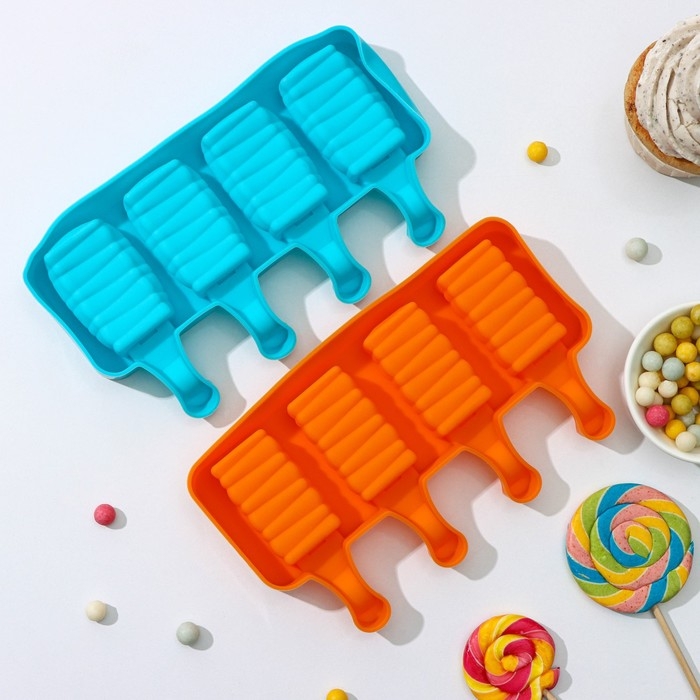 Форма для мороженого «Венеция», силикон, 19,3×11×2,4 см, 4 ячейки (5,5×2,9 см), цвет МИКС Форма для мороженого «Венеция», силикон, 19,3×11×2,4 см, 4 ячейки (5,5×2,9 см), цвет МИКС