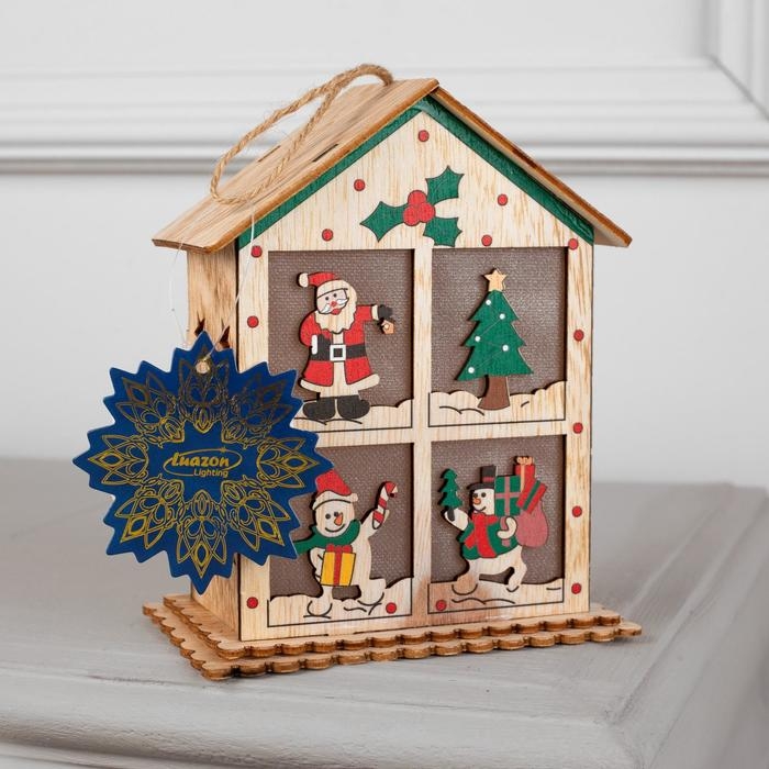 Ёлочная игрушка «Домик с окошками», от батареек, свечение тёплое белое Ёлочная игрушка «Домик с окошками», от батареек, свечение тёплое белое