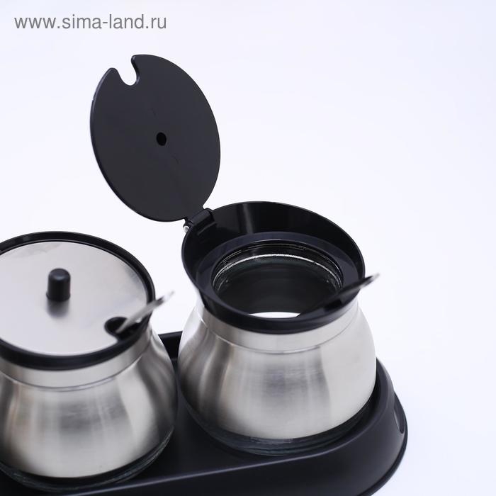 Набор стеклянных банок для сыпучих продуктов «Сияние», 31×12×12 см, на подставке, 3 шт, цвет чёрный