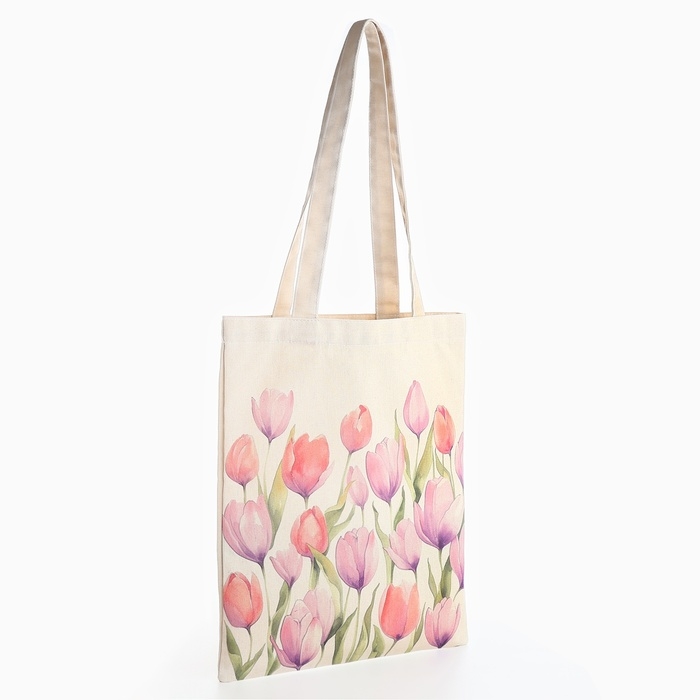 Шопер «Тюльпаны» 33,5 х 39,5 см., отдел без молнии, без подклада, белый Шопер «Тюльпаны» 33,5 х 39,5 см., отдел без молнии, без подклада, белый