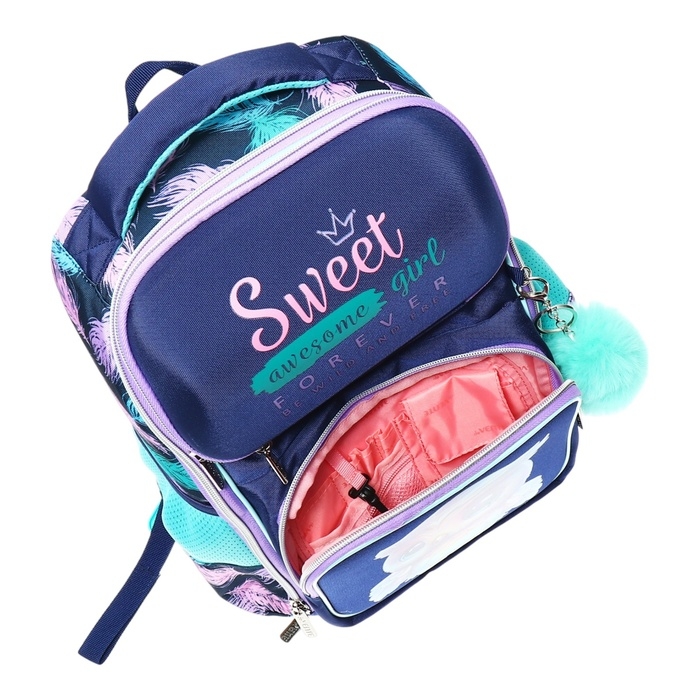 Рюкзак школьный 37х28х14, эргономичная спинка, deVENTE Smart 14L, Happy Owl, для девочек, бирюзовый/фиолетовый Рюкзак школьный 37х28х14, эргономичная спинка, deVENTE Smart 14L, Happy Owl, для девочек, бирюзовый/фиолетовый