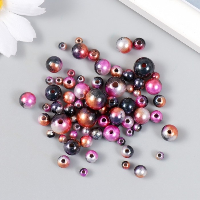 Бусины для творчества пластик Бусины для творчества пластик "Круглые. Градиент. Русалка бордо" d=3-8мм, набор 10 гр