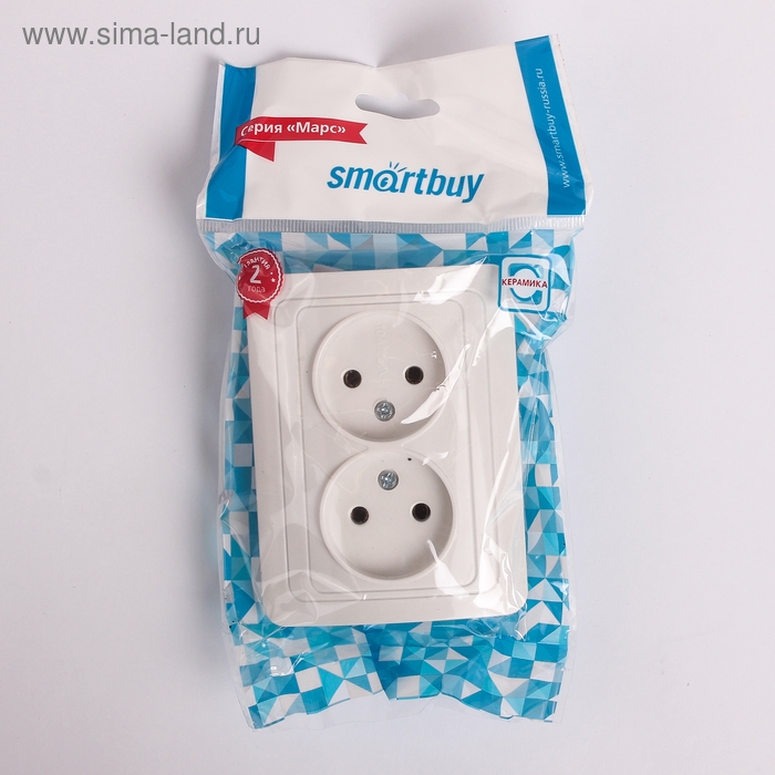 Розетка Smartbuy  Розетка Smartbuy "Марс", двухместная, 10 А, без заземления, белая