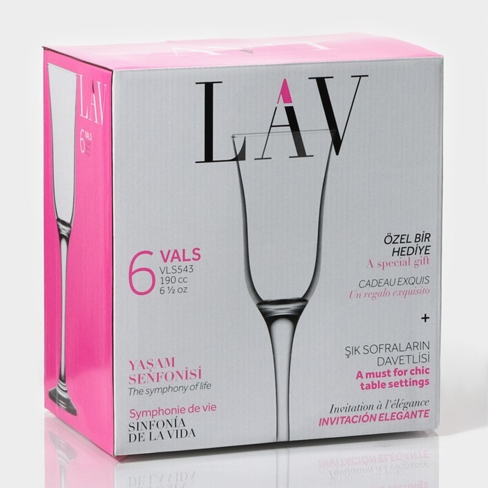 Набор стеклянных бокалов для шампанского Lav «Вальс», 190 мл, 6,7×22,5 см, 6 шт