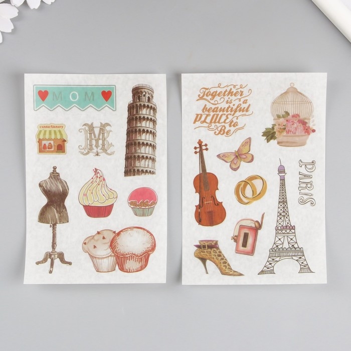 Наклейка бумага Наклейка бумага "Романтика Европы" набор 6 листов 18,6х10 см