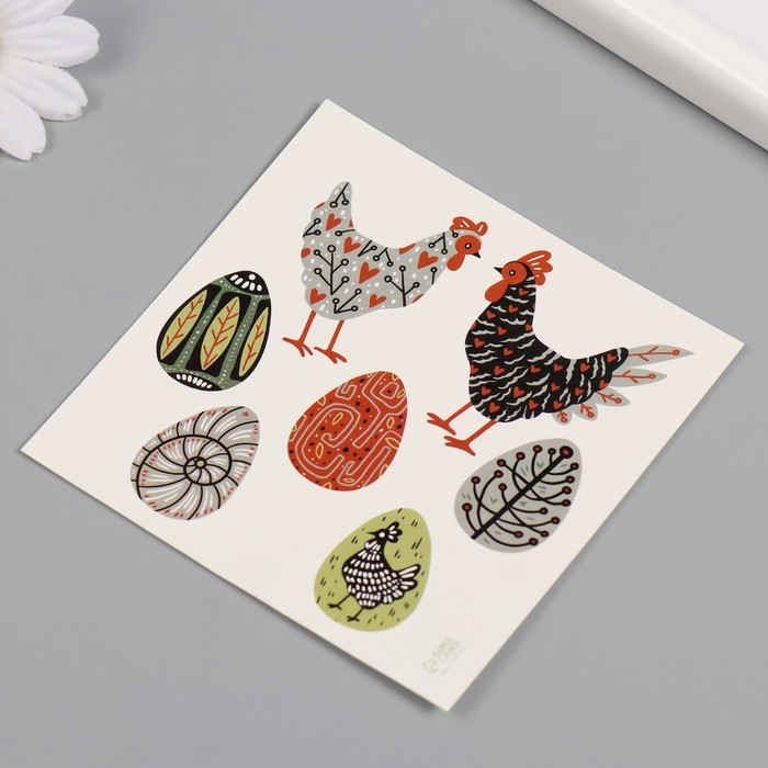 Татуировка на тело цветная Татуировка на тело цветная "Курочки и яйца. Стилизация" 10х10 см