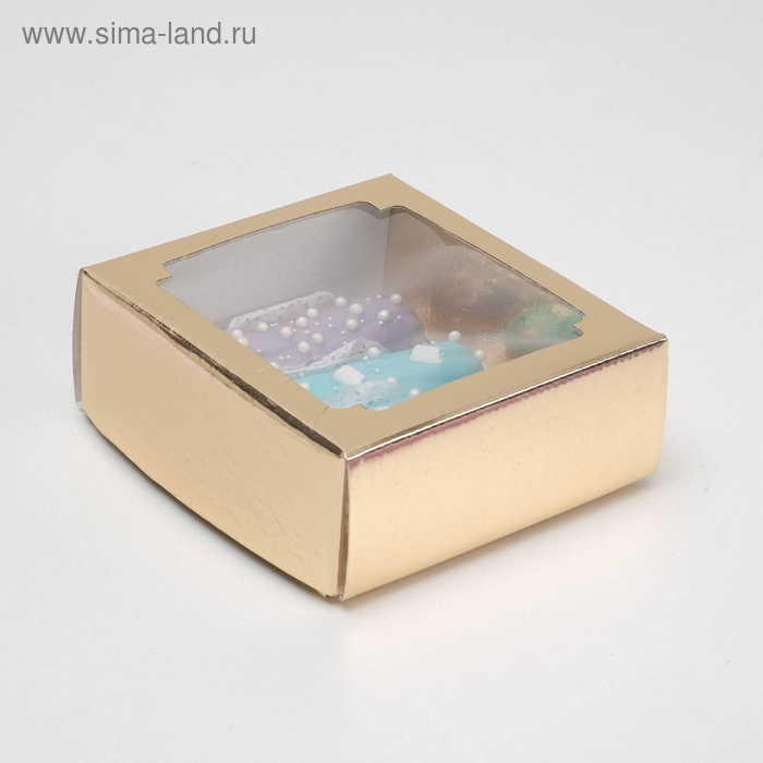 Коробка сборная, крышка-дно, с окном, золотая, 14,5 х 14,5 х 6 см Коробка сборная, крышка-дно, с окном, золотая, 14,5 х 14,5 х 6 см