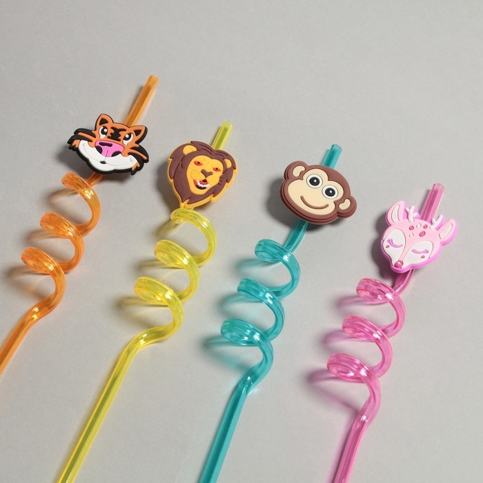 Трубочка из пластика «Сафари», набор 4 шт., МИКС Трубочка из пластика «Сафари», набор 4 шт., МИКС