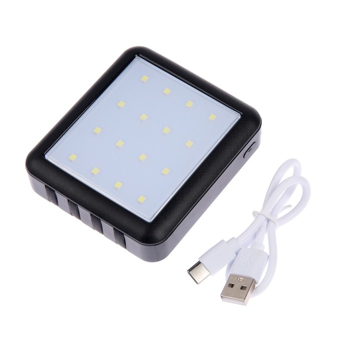 Внешний аккумулятор 484, 10000 мАч, кабели Type-C/Lightning/MicroUSB, фонарь, чёрный Внешний аккумулятор 484, 10000 мАч, кабели Type-C/Lightning/MicroUSB, фонарь, чёрный