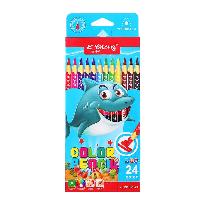 Карандаши 12 штук/24 цвета, в картонной коробке, шестигранные, деревянные, Акула Карандаши 12 штук/24 цвета, в картонной коробке, шестигранные, деревянные, Акула