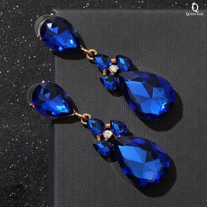 Серьги висячие со стразами «Вечеринка» цветок из капель, цвет сине-белый в золоте, 6,3 см Серьги висячие со стразами «Вечеринка» цветок из капель, цвет сине-белый в золоте, 6,3 см