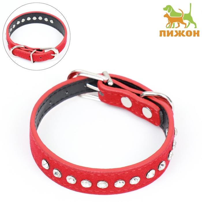 Ошейник  Ошейник "Бархат и стразы", 31 х 1,3/2 см, ОШ 22-28 см, красный