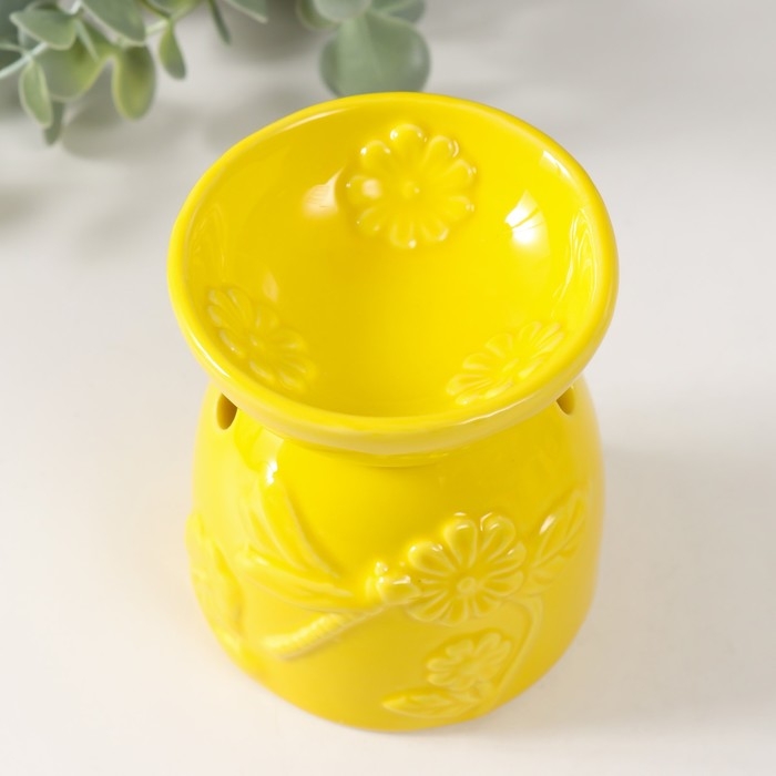 Аромалампа керамика  Аромалампа керамика "Стрекоза на цветке" жёлтая 7,2х7,2х8,3 см