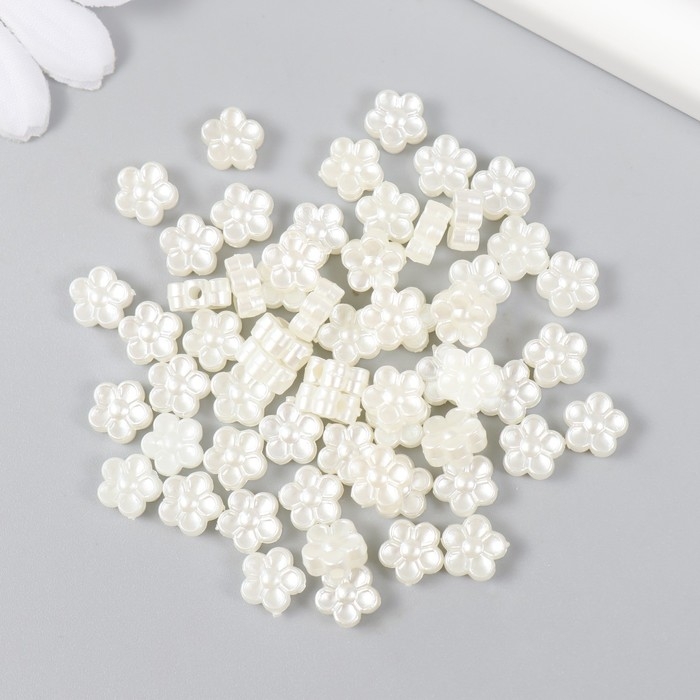 Бусины для творчества пластик Бусины для творчества пластик "Жемчужные микро цветочки" набор 60 шт 0,5х0,9х0,9 см