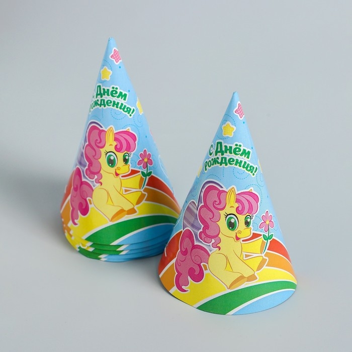 Набор бумажной посуды одноразовый С днём рождения&raquo;, пони: 6 тарелок, 6 стаканов, 6 колпаков, 1 гирлянда