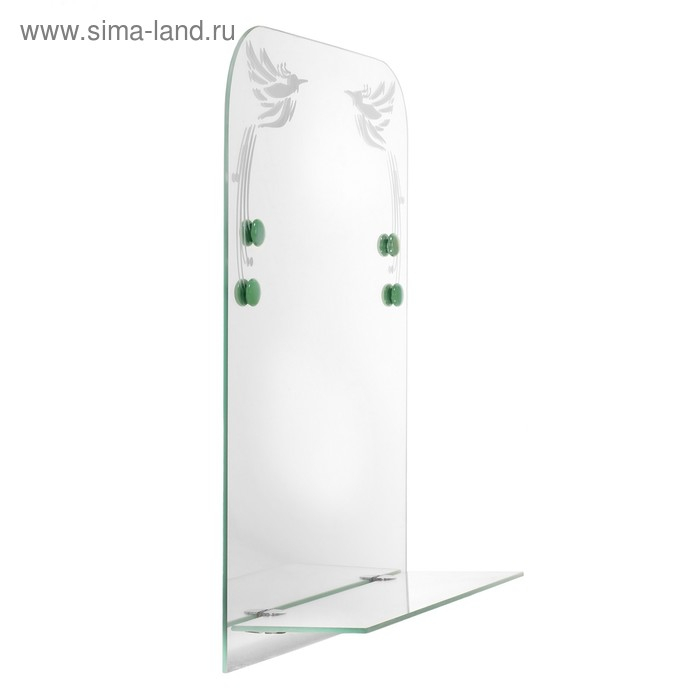 Зеркало «Райские птицы», с пескоструйной графикой и фьюзингом, настенное, с полочкой, 35×45 Зеркало «Райские птицы», с пескоструйной графикой и фьюзингом, настенное, с полочкой, 35×45