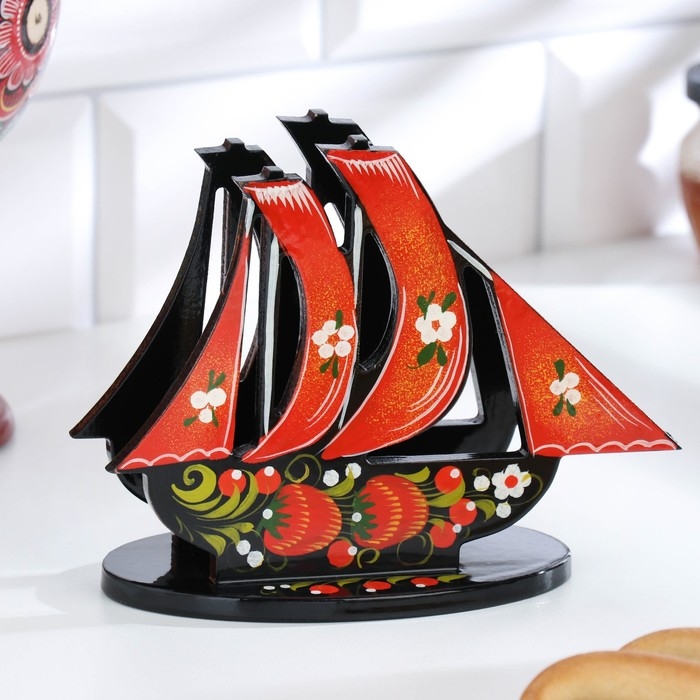 Салфетница «Парусник», хохлома Салфетница «Парусник», хохлома