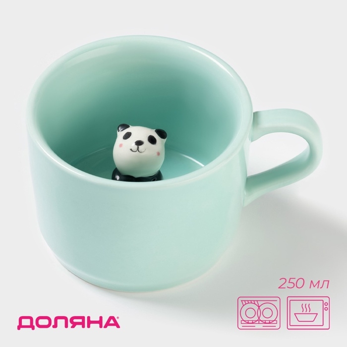 Кружка керамическая с фигуркой на дне «Зверята. Панда», 250 мл, 11,5×9×6,5 см, цвет бирюзовый Кружка керамическая с фигуркой на дне «Зверята. Панда», 250 мл, 11,5×9×6,5 см, цвет бирюзовый