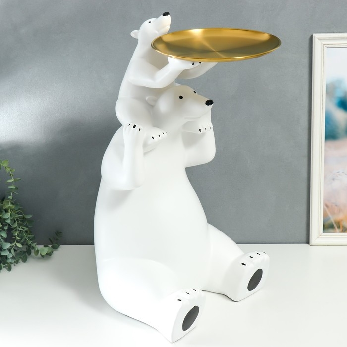 Сувенир полистоун подставка Сувенир полистоун подставка "Белый медвежонок на шее у папы" d=26 см 70х37х33 см