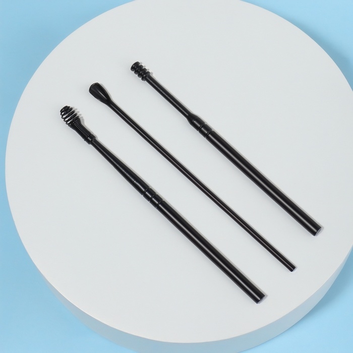 Набор для чистки ушей, 3 предмета, d = 1,2 × 10 см, в футляре, цвет чёрный Набор для чистки ушей, 3 предмета, d = 1,2 × 10 см, в футляре, цвет чёрный