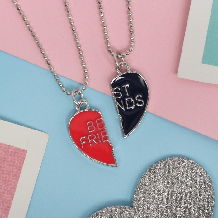 Кулоны «Неразлучники» best friends, сердце, цвет красно-синий в серебре, 45 см Кулоны «Неразлучники» best friends, сердце, цвет красно-синий в серебре, 45 см