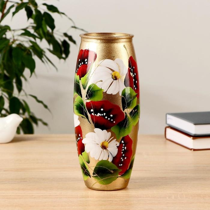 Ваза Ваза "Мак и Ромашки" роспись на крашеном стекле, d-7; 10х23 см МИКС