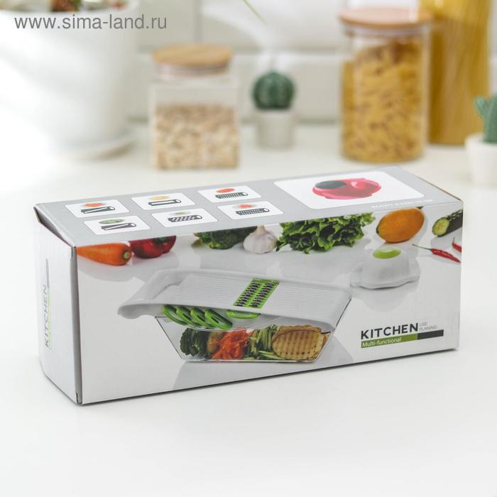 Тёрка с лотком Доляна Vegan, 6 насадок, 30×10,5×11 см, цвет зелёный, овощечистка металлическая, цвет красный Тёрка с лотком Доляна Vegan, 6 насадок, 30×10,5×11 см, цвет зелёный, овощечистка металлическая, цвет красный