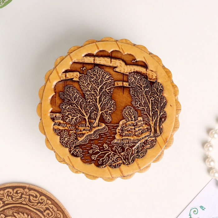 Шкатулка  Шкатулка "Пейзаж лесной", 100 х 40 мм, береста