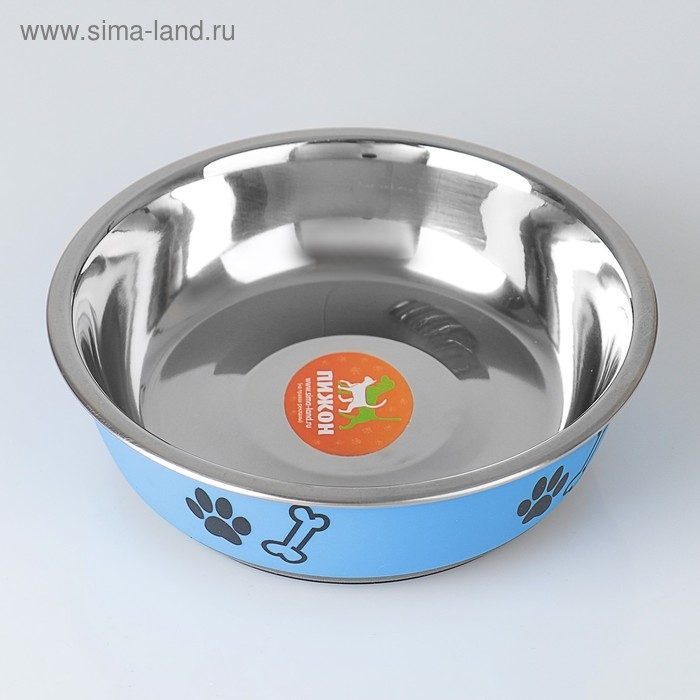 Миска округлая с нескользящим основанием и принтом, 450 мл, голубая Миска округлая с нескользящим основанием и принтом, 450 мл, голубая