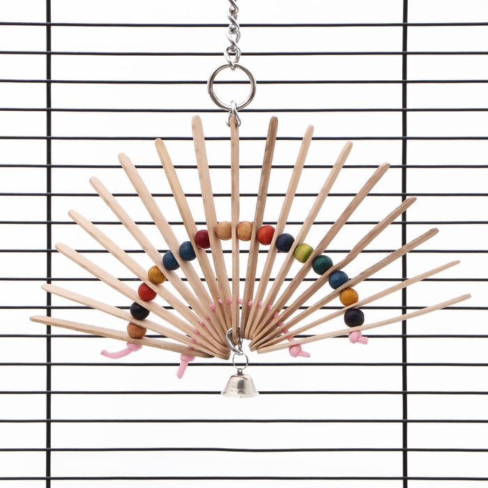 Игрушка для птиц Игрушка для птиц "Веер" с колокольчиком, натуральное дерево, 20 х 20 см