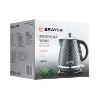 Чайник электрический BRAYER BR1008BK, пластик, 1.7 л, 2200 Вт, автоотключение, чёрный